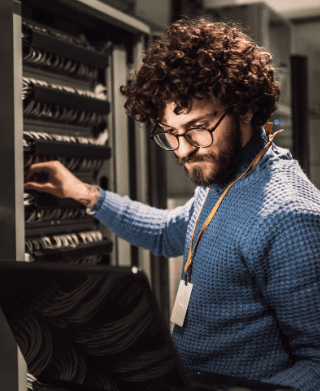 Professional analyzing electronic equipment